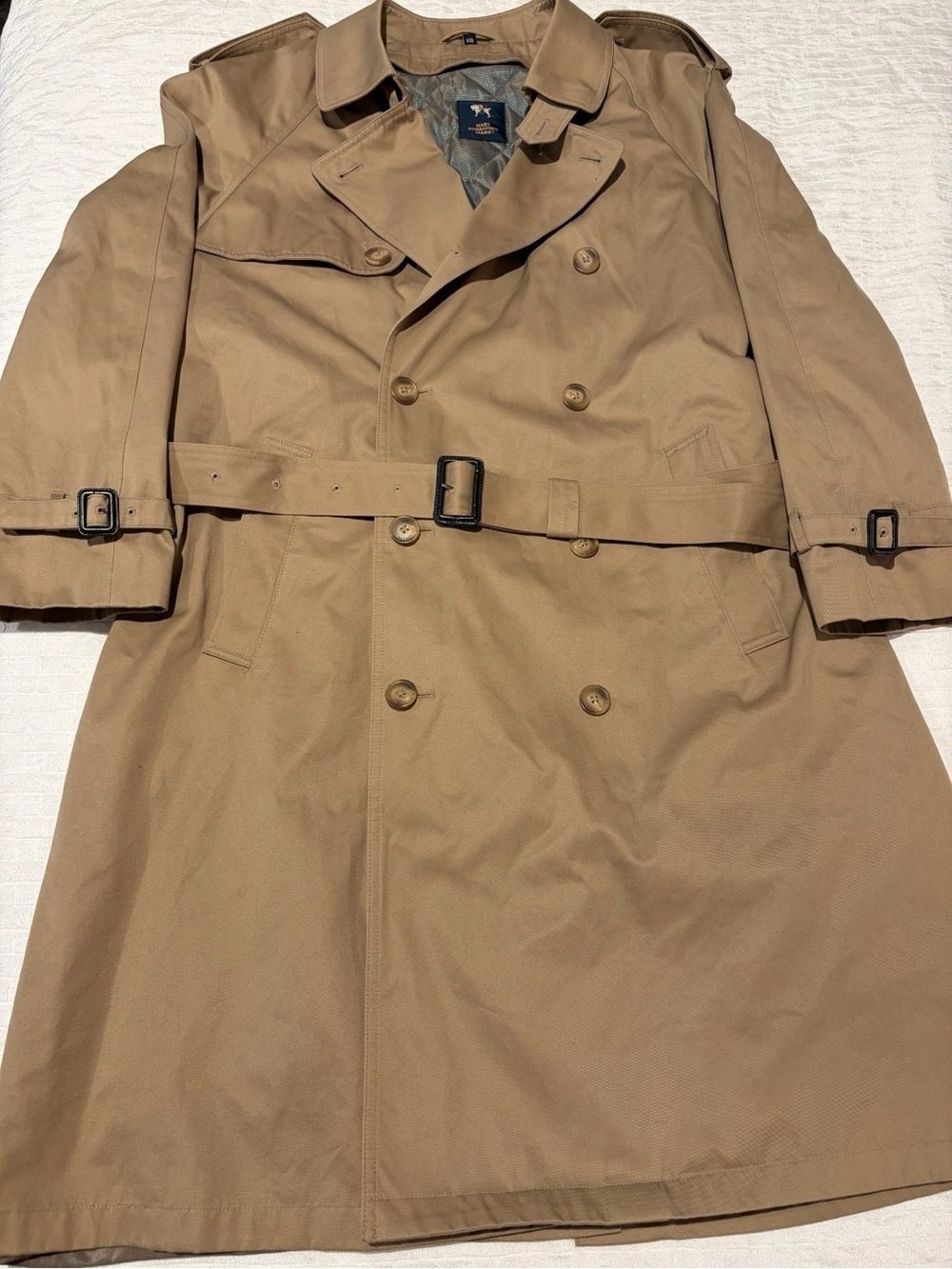 Hart Schaffner Marx 44R Trench Coat Tan Rain Coat Removable Wool Liner Belted